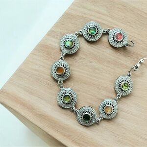 Silver-Tone Disc Bracelet, Abalone Centers, Round Filigreed Discs, Signe…